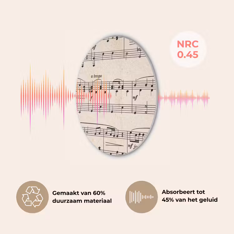Muzieknotatie - Notenbalken - Kunst - Klassiek - Beige Akoestische PET Vilt - Rond klein -USP_NL
