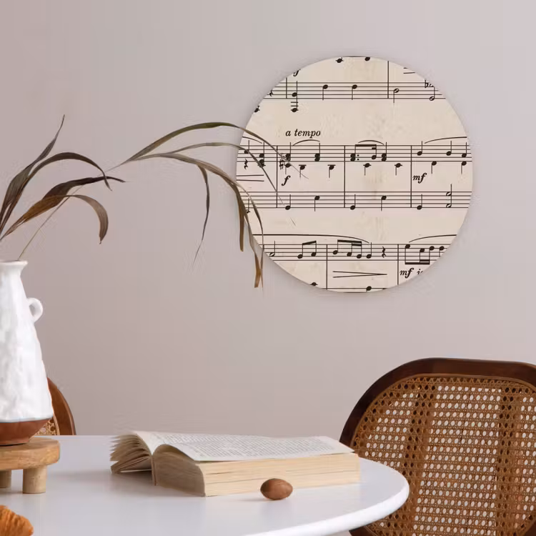 Muzieknotatie - Notenbalken - Kunst - Klassiek - Beige Akoestische PET Vilt - Rond klein -sfeer3