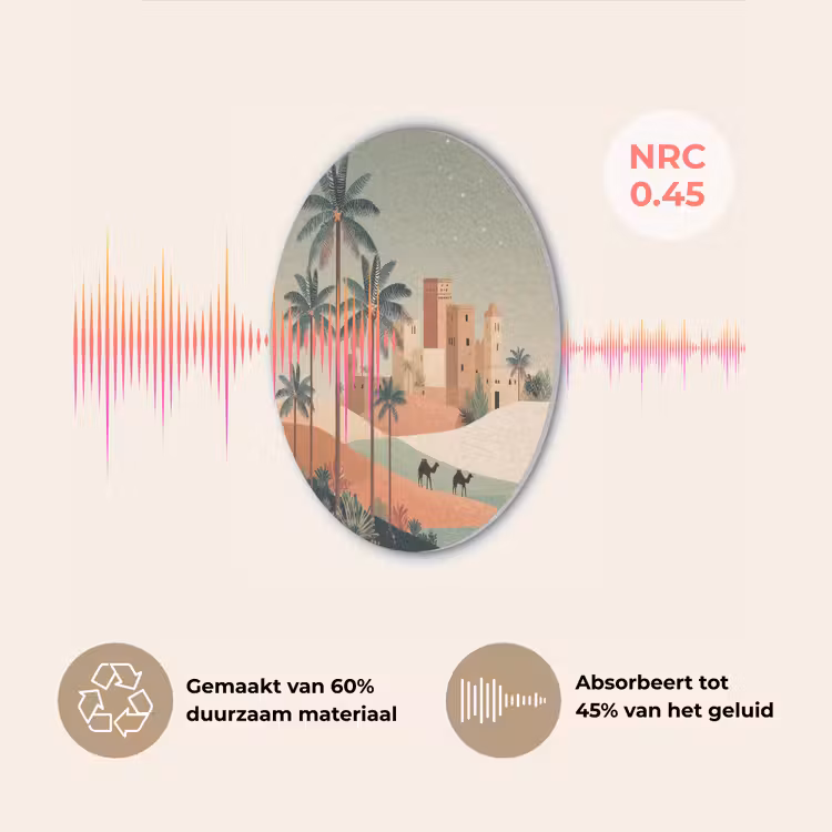 Nachtlandschap - Kamelen - Sterren - zandduinden Akoestische PET Vilt - Rond klein -USP_NL