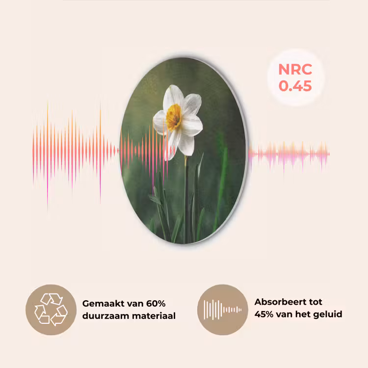 Narcis - Bloem - Wit - Grassprieten Akoestische PET Vilt - Rond klein -USP_NL