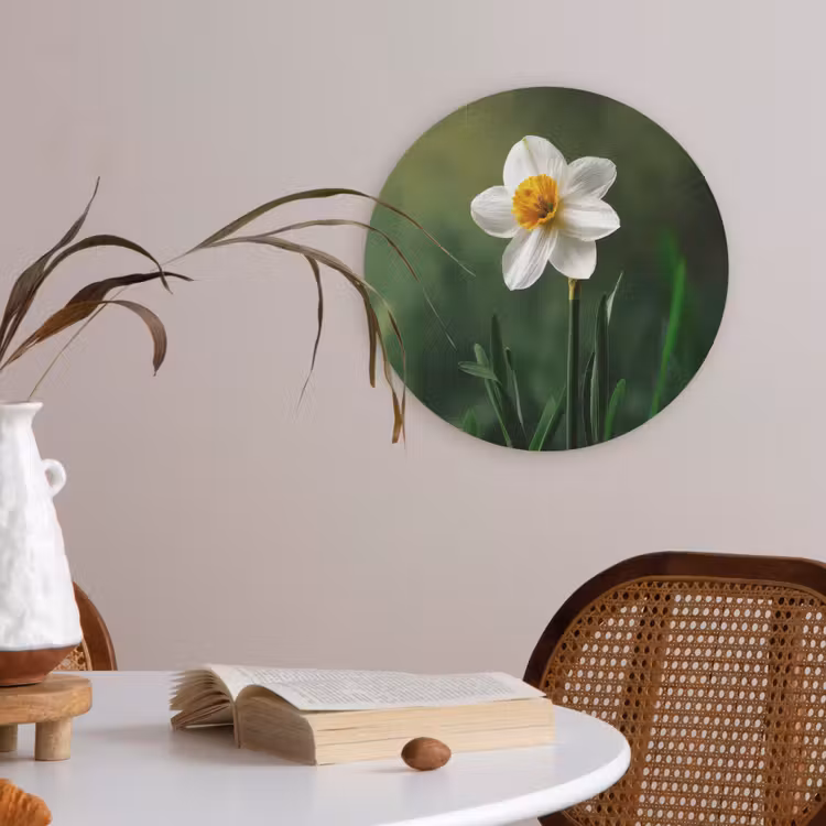Narcis - Bloem - Wit - Grassprieten Akoestische PET Vilt - Rond klein -sfeer3