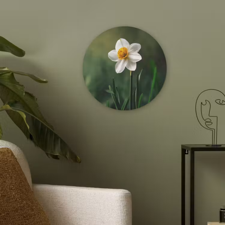 Narcis - Bloem - Wit - Grassprieten Akoestische PET Vilt - Rond klein -sfeer2