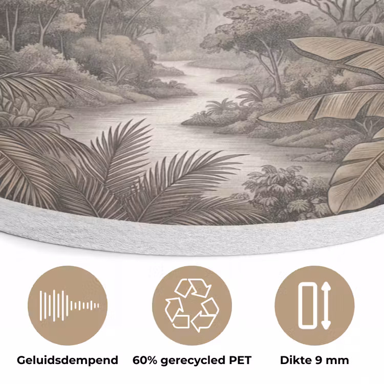 Natuur - Bergen - Rivier - Tropisch - Vintage Akoestische PET Vilt - Rond klein -closeup_NL