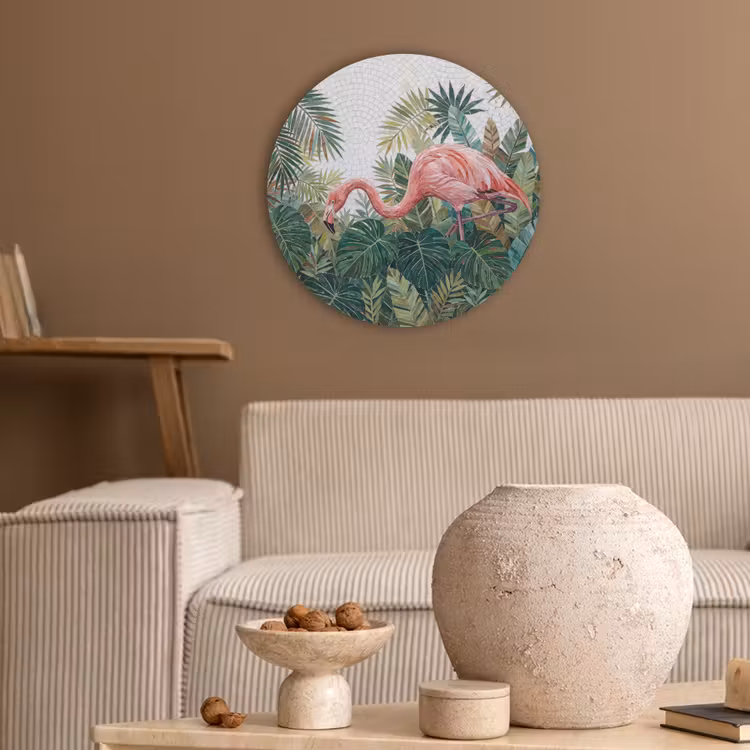 Natuur - Bladeren - Abstract - Groen - Vogel Akoestische PET Vilt - Rond klein -sfeer1
