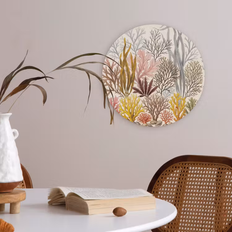 Natuur - Onderwater - Botanisch - Vintage - Kleurrijk Akoestische PET Vilt - Rond klein -sfeer3
