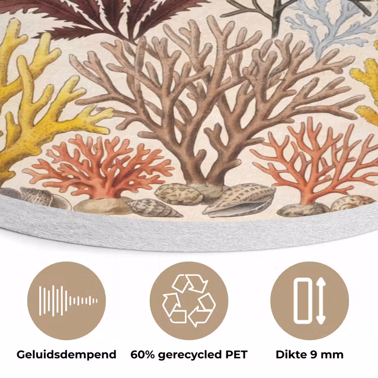 Natuur - Onderwater - Botanisch - Vintage - Kleurrijk Akoestische PET Vilt - Rond klein -closeup_NL