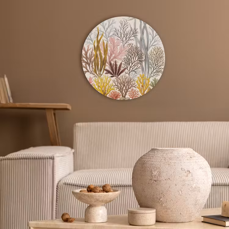 Natuur - Onderwater - Botanisch - Vintage - Kleurrijk Akoestische PET Vilt - Rond klein -sfeer1
