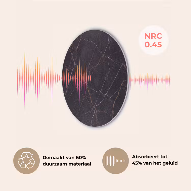 Natuursteen - Marmerpatroon - Abstract - Modern - Zwart - Goud Akoestische PET Vilt - Rond klein -USP_NL