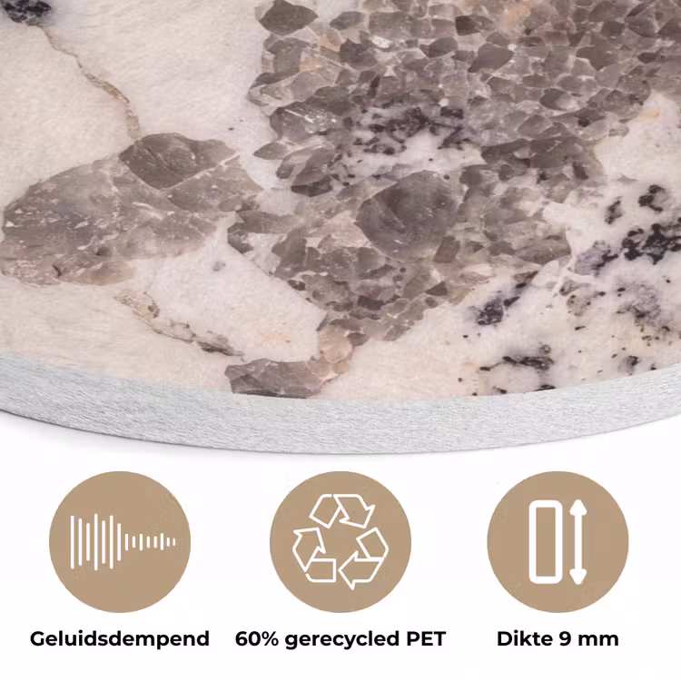 Natuursteen - Patroon - Abstract - Beige - Grijs Akoestische PET Vilt - Rond klein -closeup_NL