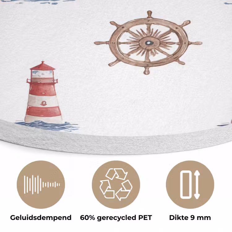 Nautisch - Klassiek - Rood Akoestische PET Vilt - Rond klein 838 -closeup_NL