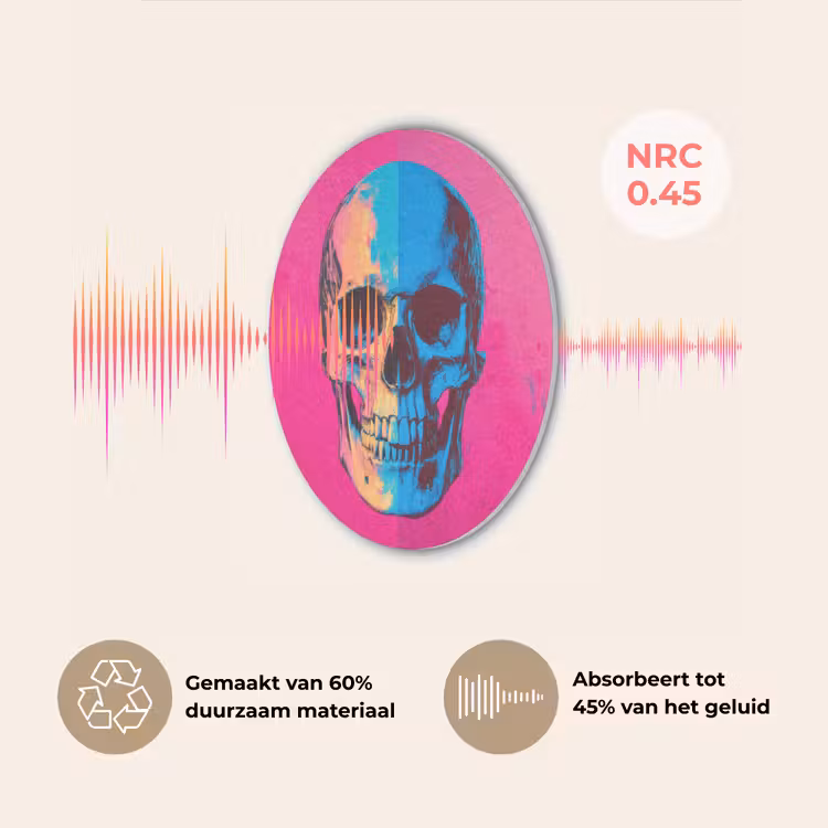Neon - Blauw - Pop-art - Schedel Akoestische PET Vilt - Rond klein -USP_NL