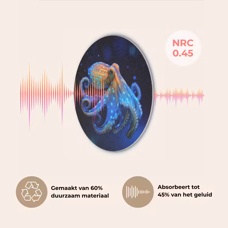 Octopus - Stippen - Blauw - Zee Akoestische PET Vilt - Rond klein -USP_NL