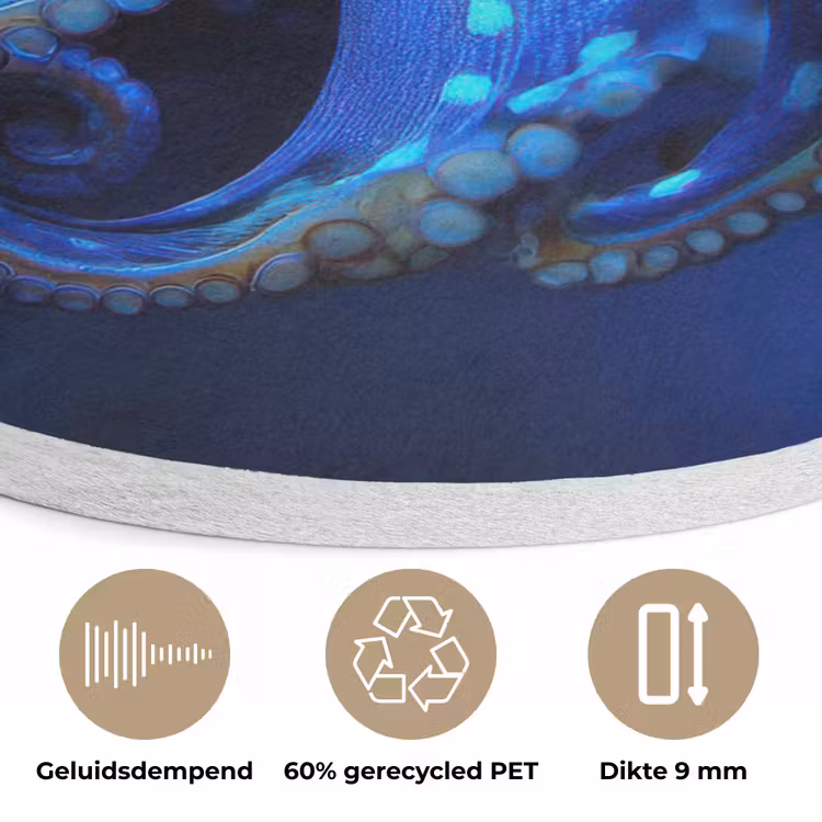 Octopus - Stippen - Blauw - Zee Akoestische PET Vilt - Rond klein -closeup_NL