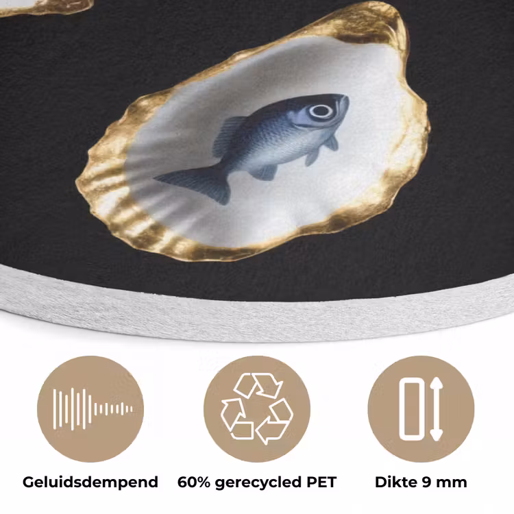 Oesters - Vissen - Blauw - Goud Akoestische PET Vilt - Rond klein -closeup_NL