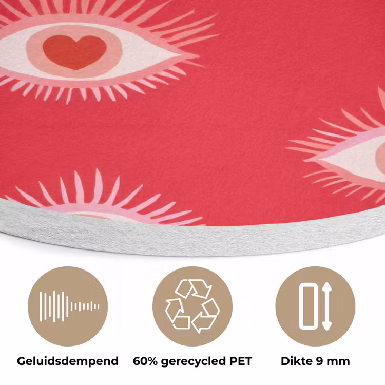 Ogen - Hart - Abstract - Rood - Roze Akoestische PET Vilt - Rond klein 838 -closeup_NL