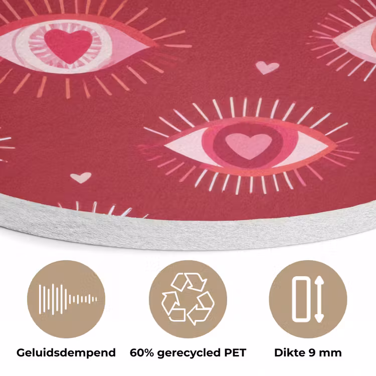 Ogen - Patroon - Roze - Donkerrood Akoestische PET Vilt - Rond klein 838 -closeup_NL