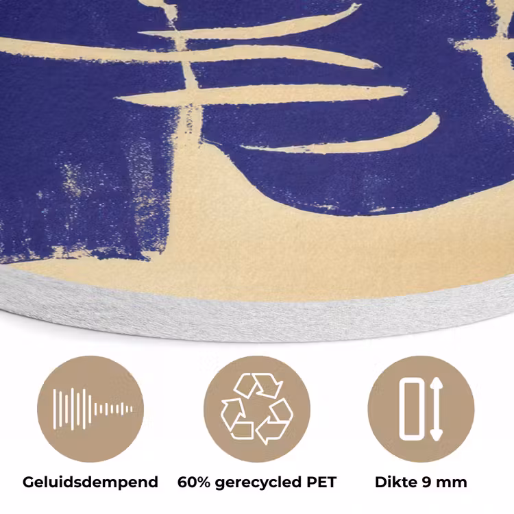 Okergeel - Blauw - Eenvoudige lijnen Akoestische PET Vilt - Rond klein -closeup_NL