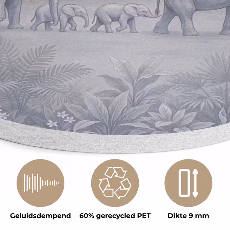Olifant - Familie - Jungle - Illustratie - Grijs Akoestische PET Vilt - Rond klein -closeup_NL