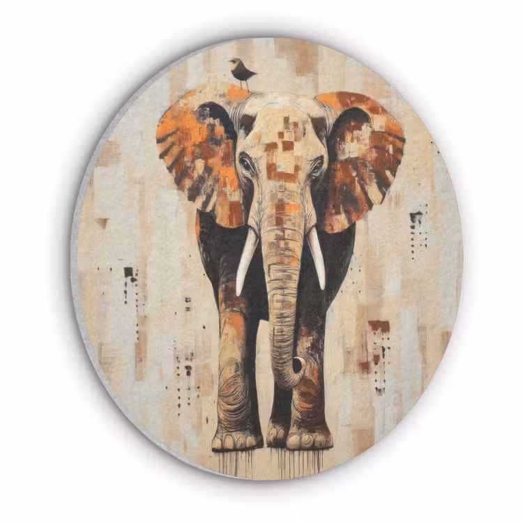 Olifant - Slurf - Mozaïek - Abstract Akoestische PET Vilt - Rond klein -3d