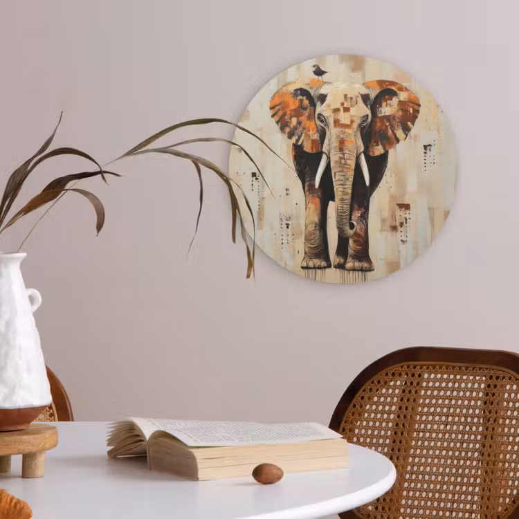 Olifant - Slurf - Mozaïek - Abstract Akoestische PET Vilt - Rond klein -sfeer3