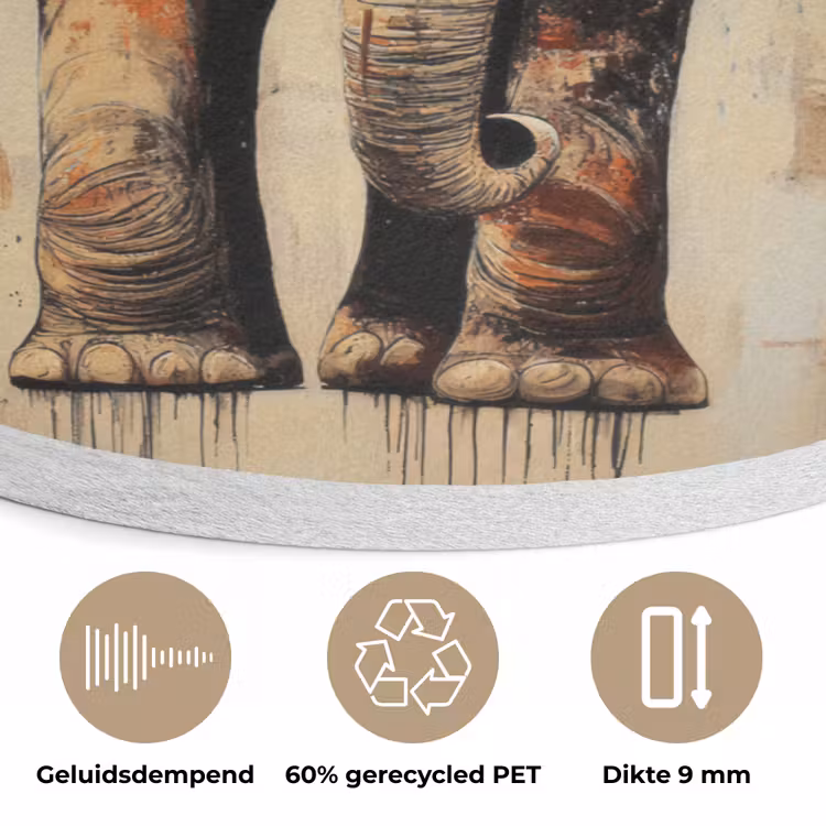 Olifant - Slurf - Mozaïek - Abstract Akoestische PET Vilt - Rond klein -closeup_NL