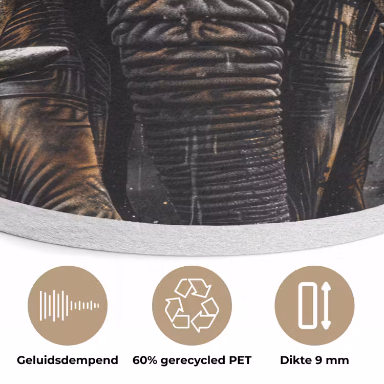 Olifant - Watercolor - Wilde dieren - Luxe Akoestische PET Vilt - Rond klein -closeup_NL