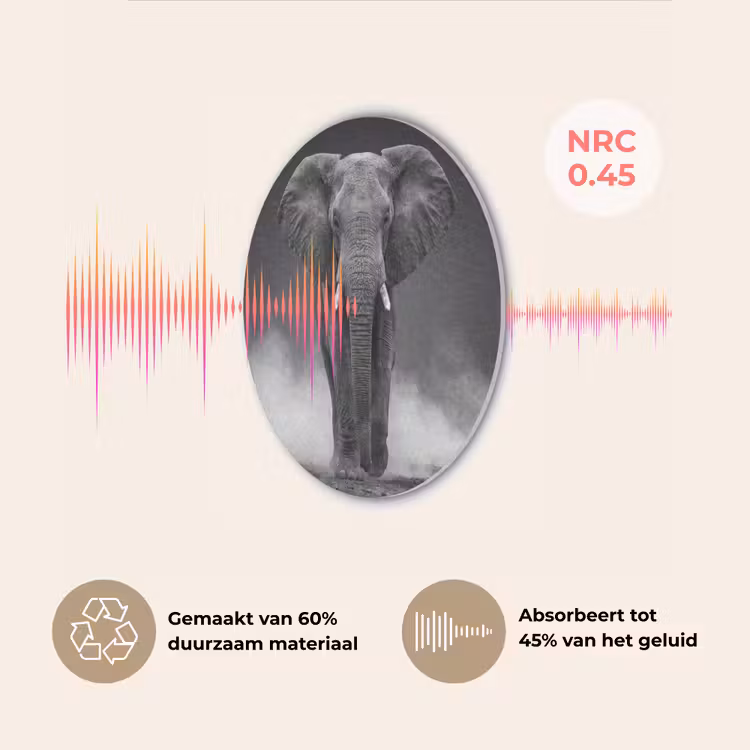 Olifant - Zwart - Wit - Rook Akoestische PET Vilt - Rond klein -USP_NL