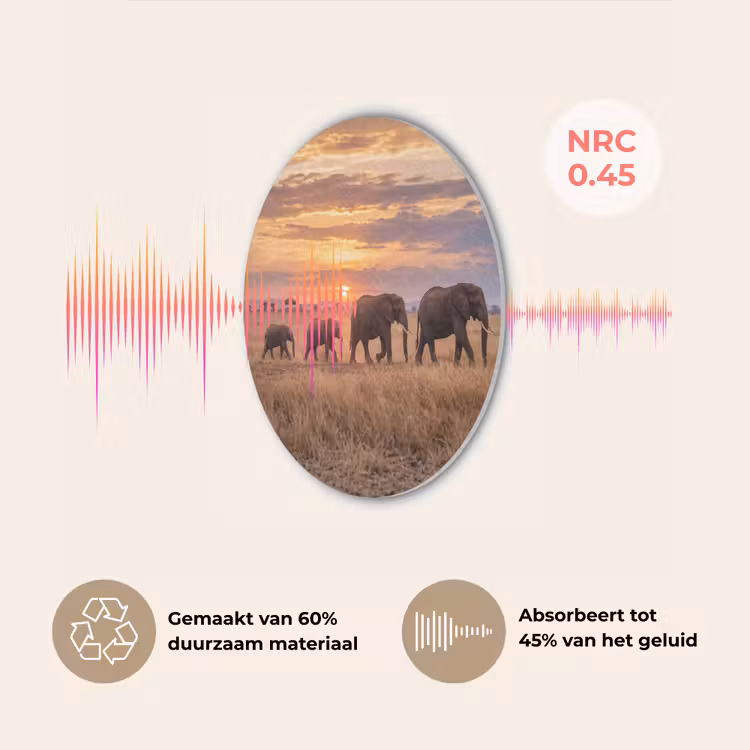 Olifanten - Savanne - Zonsondergang - Afrika - Warm Akoestische PET Vilt - Rond klein -USP_NL