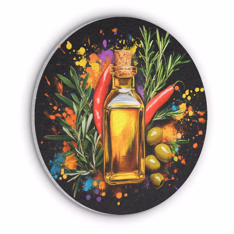 Olijfolie - Graffiti - Peper - Olijven - Modern Akoestische PET Vilt - Rond klein -3d