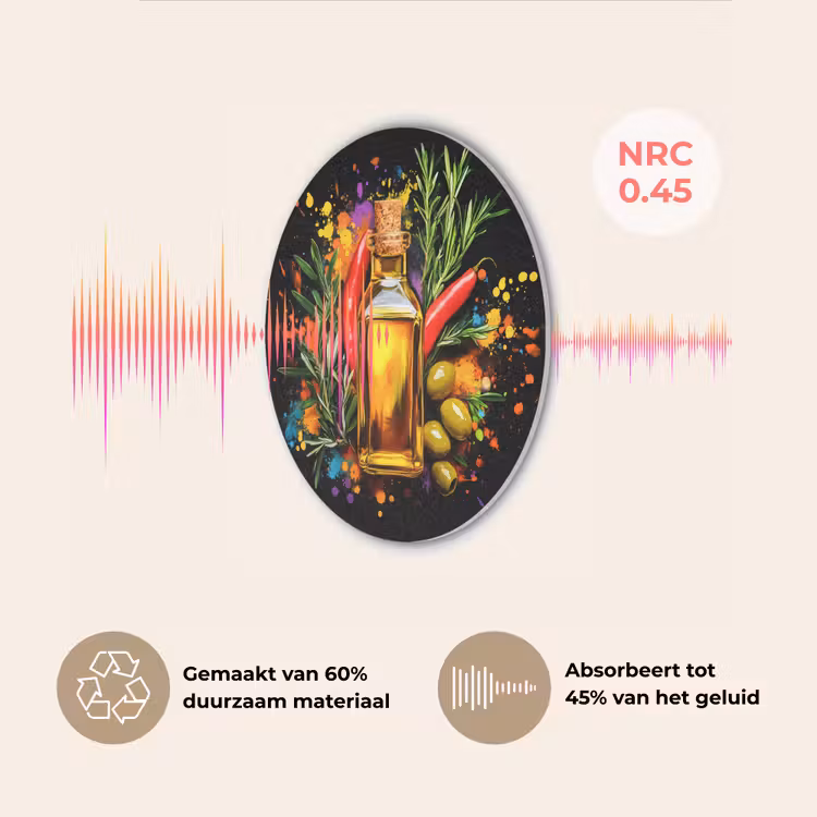 Olijfolie - Graffiti - Peper - Olijven - Modern Akoestische PET Vilt - Rond klein -USP_NL
