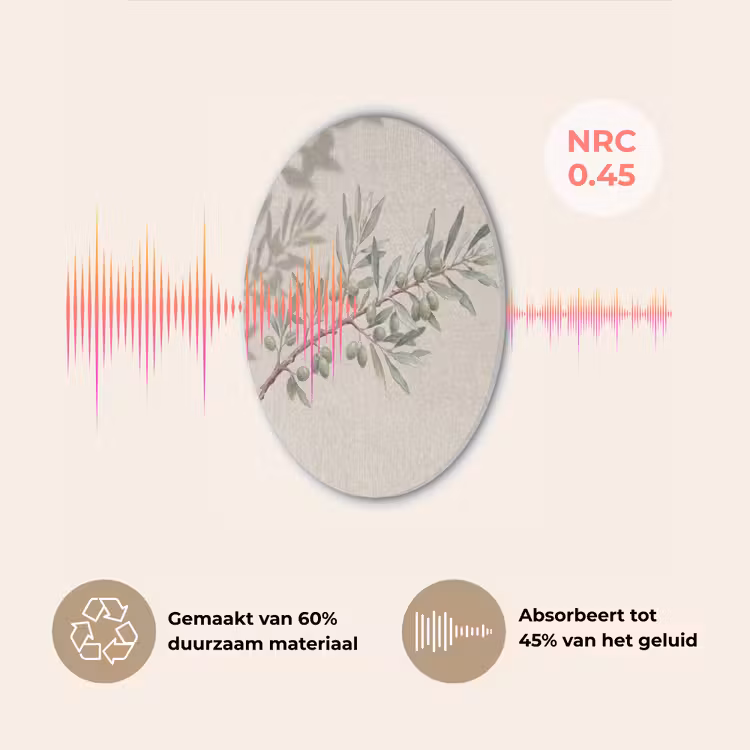 Olijftak - Bladeren - Natuur - Groen - Beige Akoestische PET Vilt - Rond klein -USP_NL