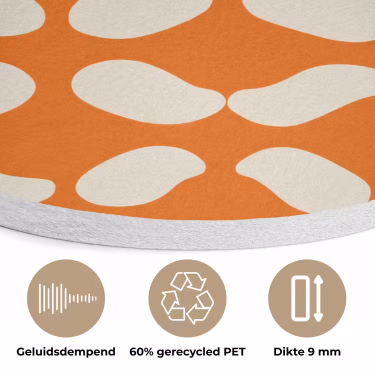 Oranje - Organische vormen - Wit Akoestische PET Vilt - Rond klein 838 -closeup_NL