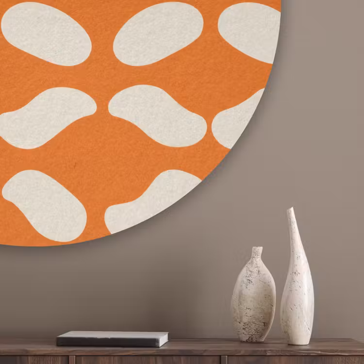 Oranje - Organische vormen - Wit Akoestische PET Vilt - Rond klein 838 -sfeer5_closeup