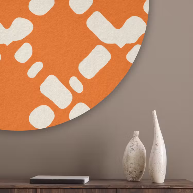 Oranje - Ruitpatroon - Wit Akoestische PET Vilt - Rond klein 838 -sfeer5_closeup