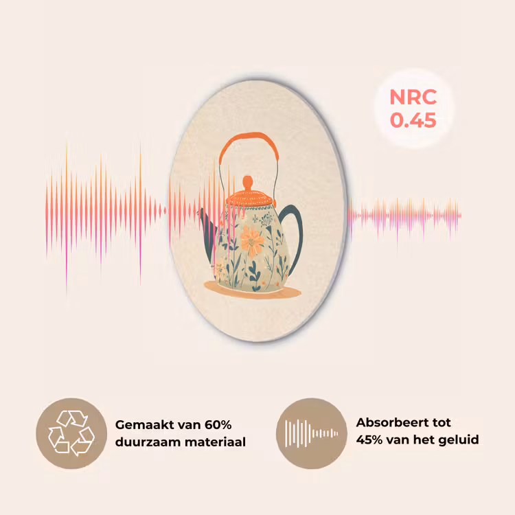 Oranje - Theepot - Bloemen - Bladeren Akoestische PET Vilt - Rond klein -USP_NL