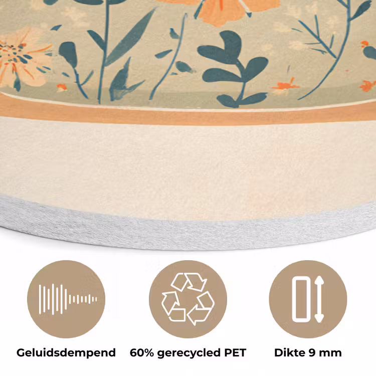 Oranje - Theepot - Bloemen - Bladeren Akoestische PET Vilt - Rond klein -closeup_NL