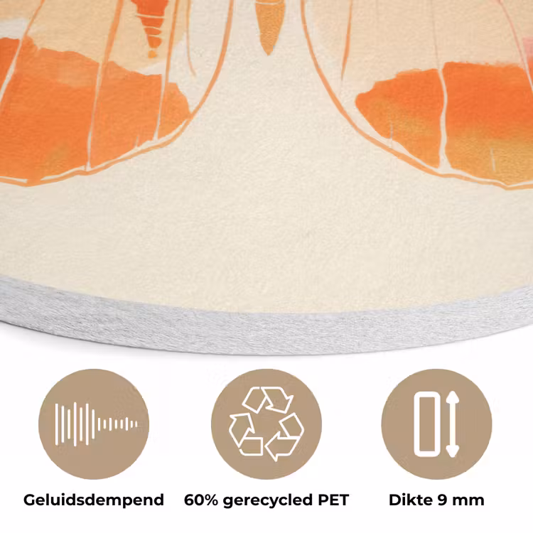 Oranje - Vlinder - Minimalistisch Akoestische PET Vilt - Rond klein -closeup_NL