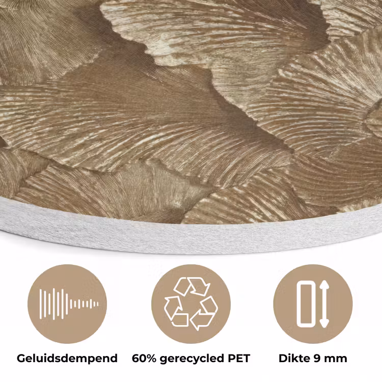 Organisch - Patroon - Bladeren - Goud Akoestische PET Vilt - Rond klein 838 -closeup_NL