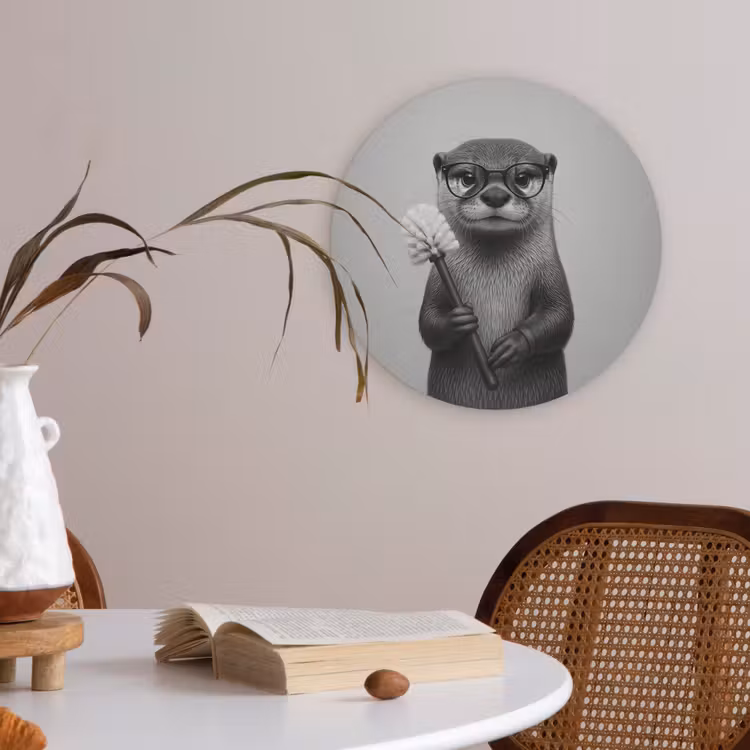 Otter - Wc-borstel - Bril - Zwart - Wit Akoestische PET Vilt - Rond klein -sfeer3