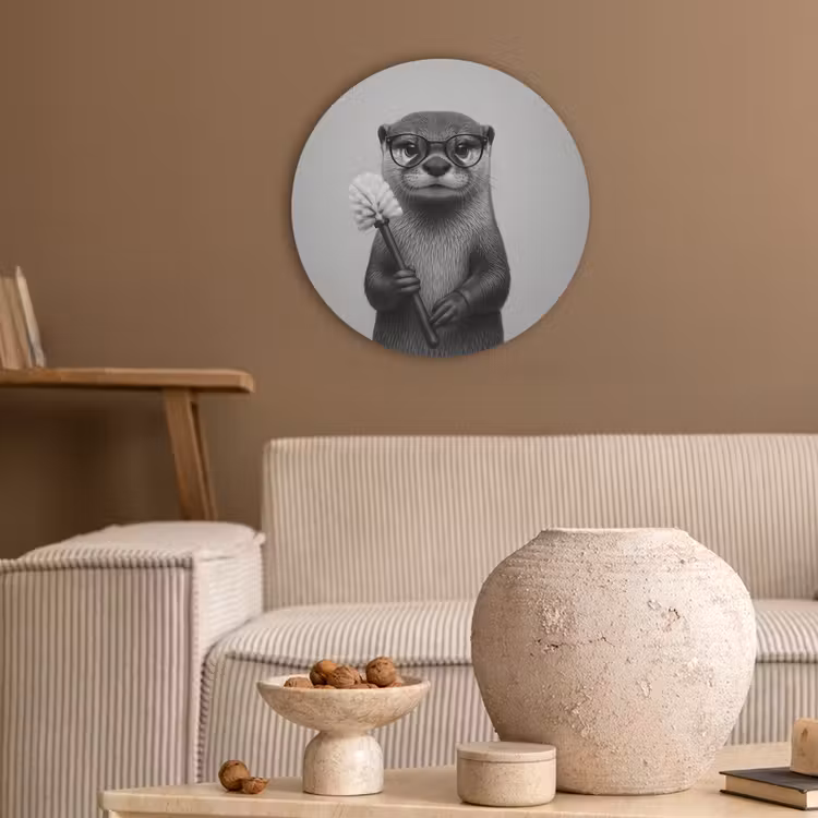 Otter - Wc-borstel - Bril - Zwart - Wit Akoestische PET Vilt - Rond klein -sfeer1