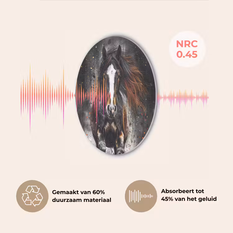 Paard - Dieren - Zwart - Luxe - Modern Akoestische PET Vilt - Rond klein -USP_NL