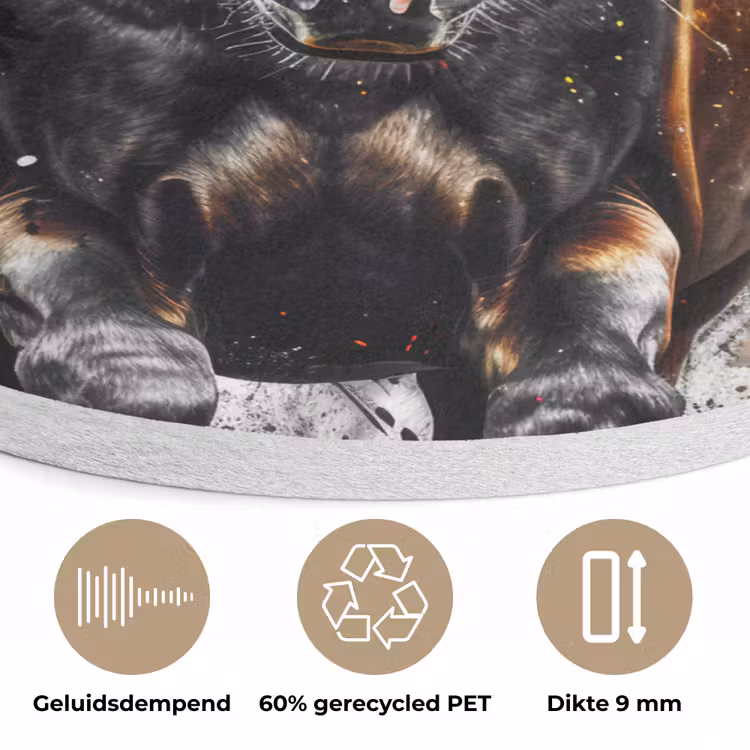 Paard - Dieren - Zwart - Luxe - Modern Akoestische PET Vilt - Rond klein -closeup_NL