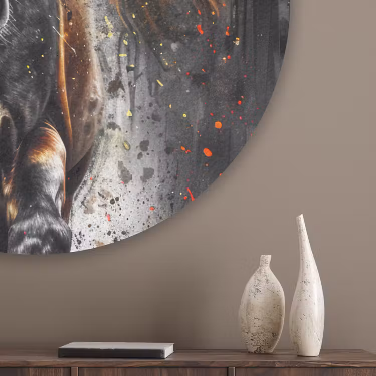 Paard - Dieren - Zwart - Luxe - Modern Akoestische PET Vilt - Rond klein -sfeer5_closeup