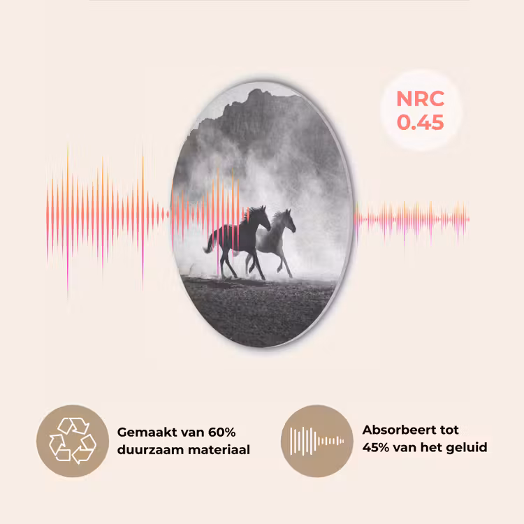 Paard - Ren - Stof - Zwart-wit - Dieren Akoestische PET Vilt - Rond klein -USP_NL