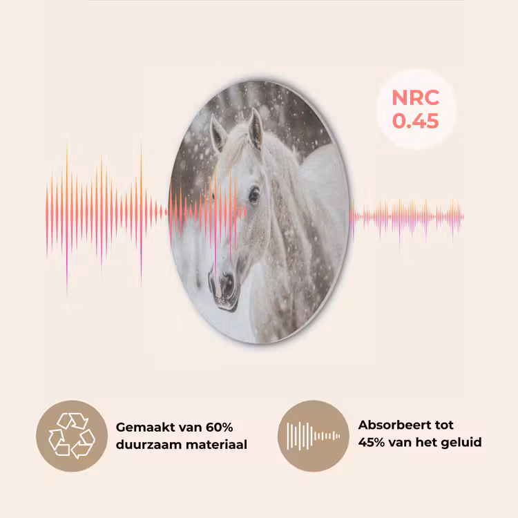 Paard - Wit - Winter - Natuur - Sneeuw - Dieren Akoestische PET Vilt - Rond klein -USP_NL