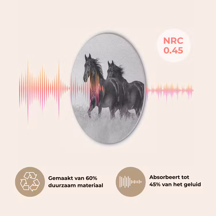 Paarden - Gras - Zwart - Wit Akoestische PET Vilt - Rond klein -USP_NL