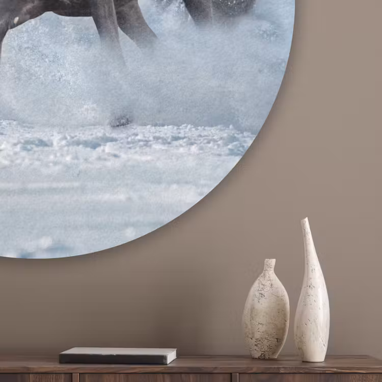 Paarden - Winter - Dieren - Natuur - Sneeuw Akoestische PET Vilt - Rond klein -sfeer5_closeup