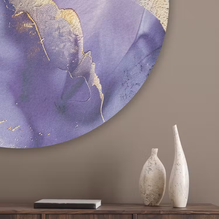 Paars - Modern - Marmer - Abstract Akoestische PET Vilt - Rond klein -sfeer5_closeup