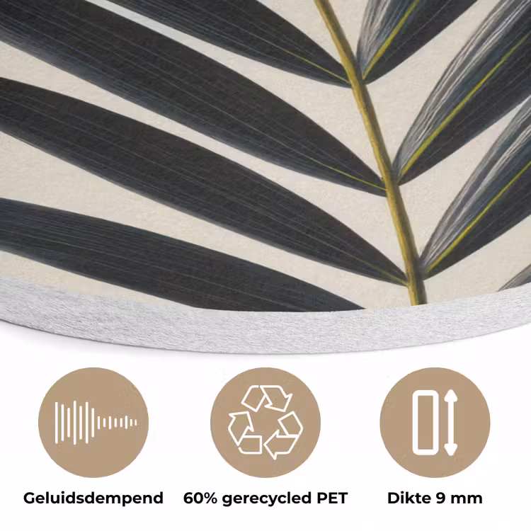 Palmblad - Donkere bladen - Subtiel Akoestische PET Vilt - Rond klein -closeup_NL