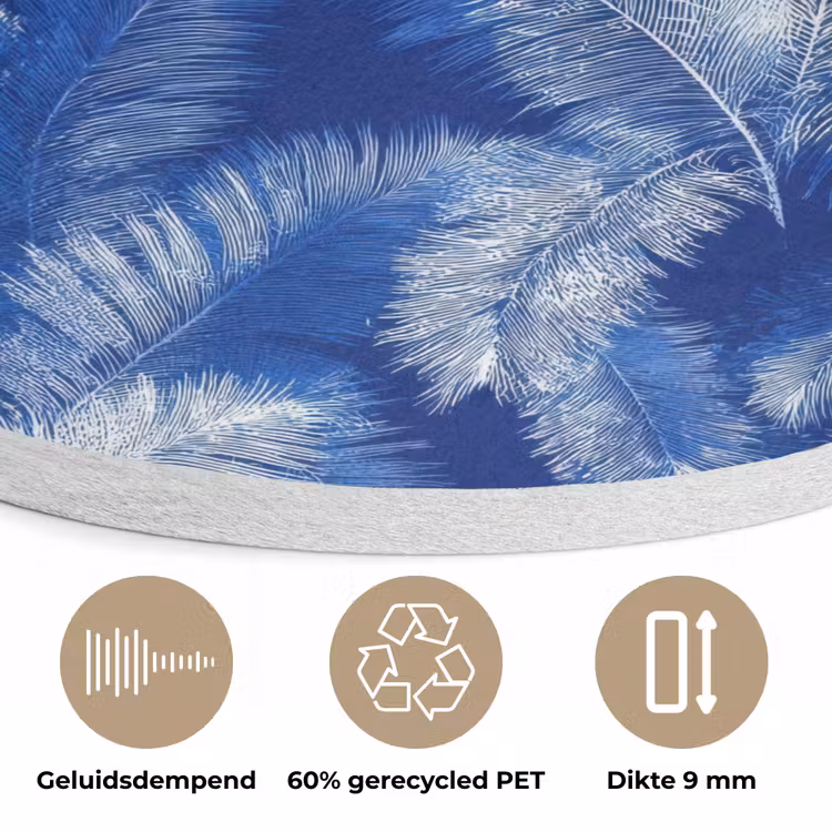 Palmblad - Patroon - Blauw Akoestische PET Vilt - Rond klein 838 -closeup_NL
